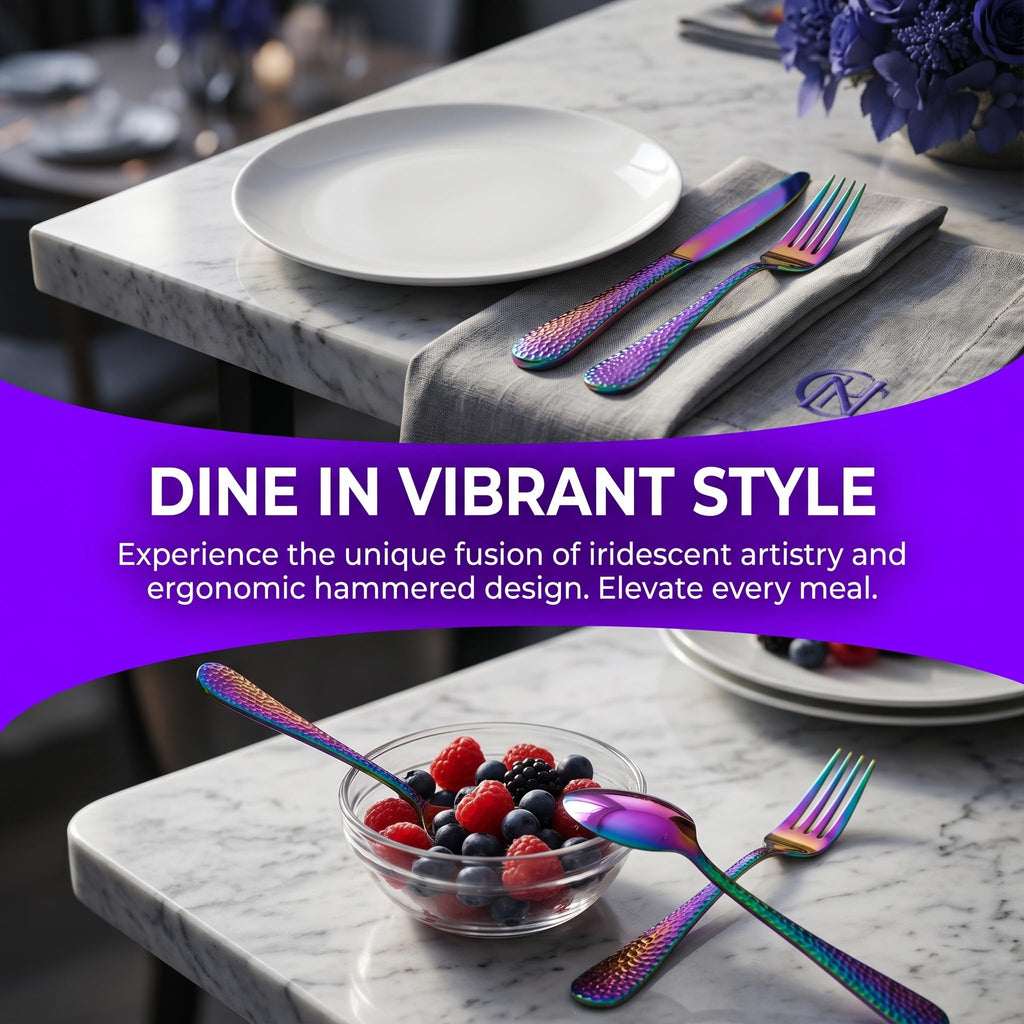 30-Piece Rainbow Hammered Stainless Steel Flatware Set