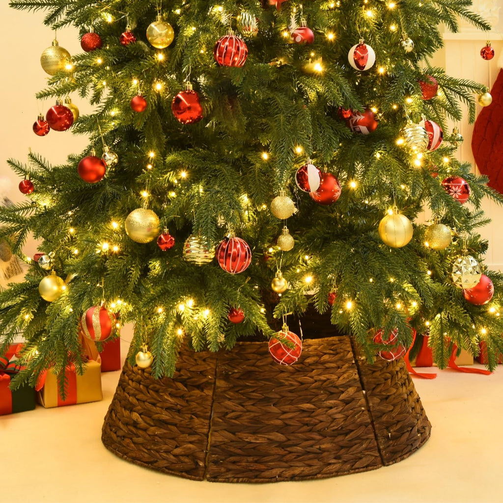 26'' Christmas Tree Collar Hand-Woven Natural Water Hyacinth Base Cover Beautiful Basket Xmas Tree Decor (Brown)