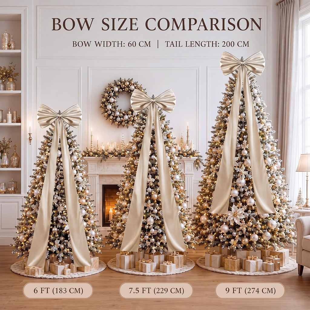 24 x 79 Inches Giant Satin Bow Christmas Tree Topper,Champagne