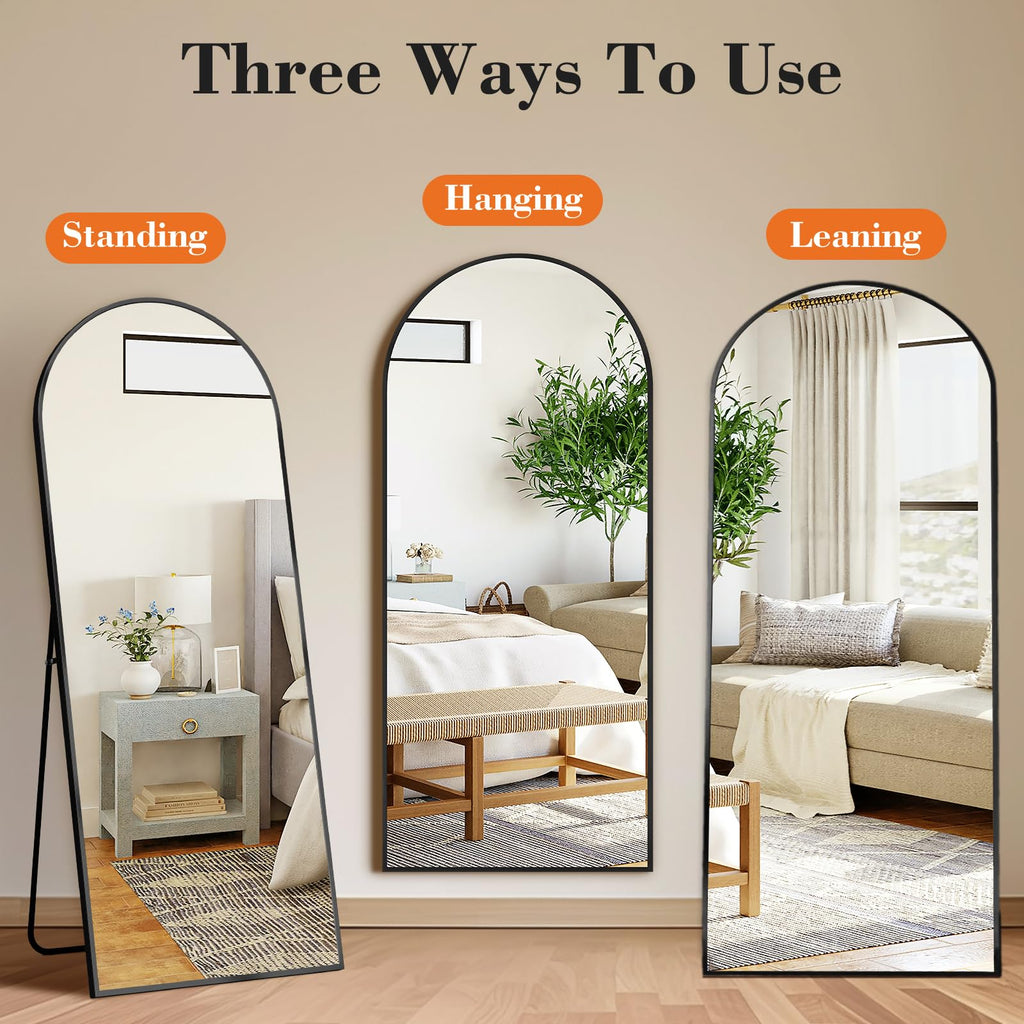 63"x20" Arched Full Length Floor Mirror, Full Body Mirror with Stand