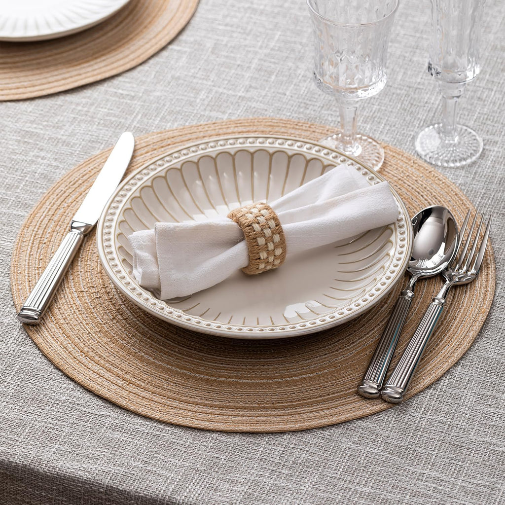 Round Placemats Woven Placemats Washable Braided Table Mats for Dining Table Heat Resistant Non-Slip Circle - Set of 6