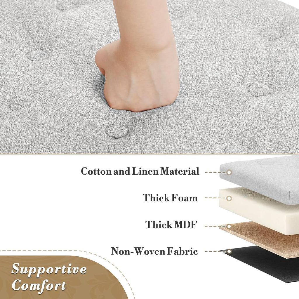 15 Inch Small Ottoman with Storage, Round Linen Fabric Storage Ottoman Foot Rest with Removable Lid, Multipurpose
