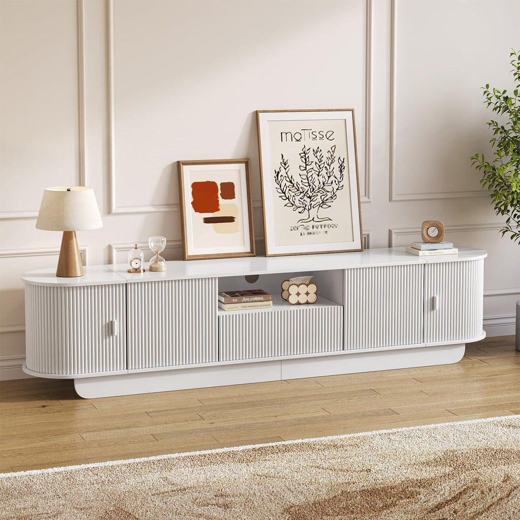 Fluted TV Stand and Coffee Table Set of 2, White