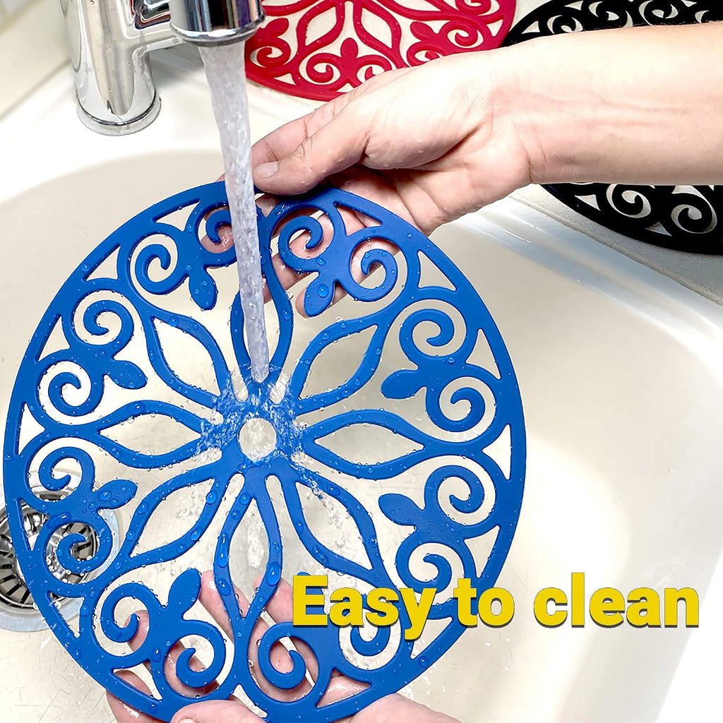 3 Set Silicone Trivet Mats with 1 Extra Large Included | Intricately Carved Insulated Flexible Durable Non Slip Thick