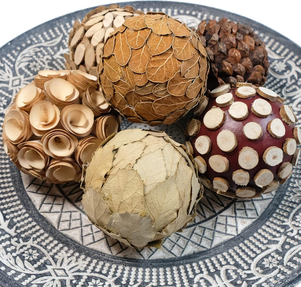 Decorative Balls for Centerpiece, 3.5 Inch Natural Tone Bowl & Vase Fillers Decoration, Dough Basket Fillers - Set of 6