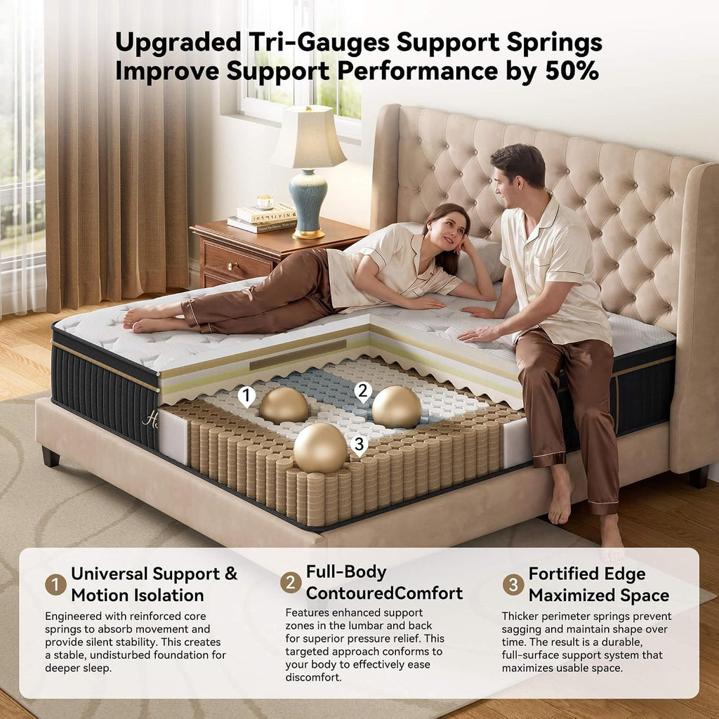 King Mattress 12 Inch, Luxury Hybrid Mattress King Size Bed in a Box for All Sleeping Positions, Gel Memory Foam &