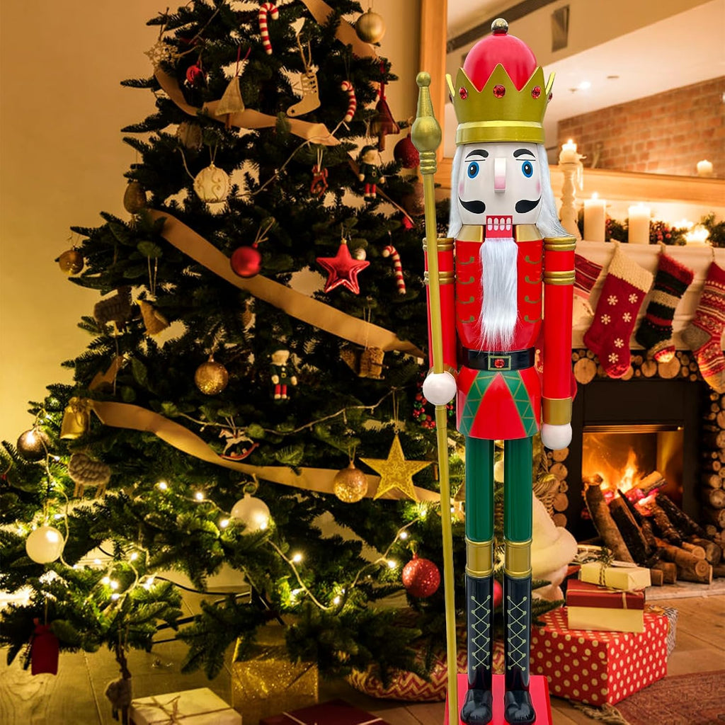 5 Feet Tall Life Size Large Christmas Wooden Nutcracker King Red and Green BK3