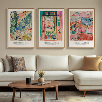 Large Framed Matisse Wall Art , 3 Piece Colorful Abstract Canvas Artwork for Walls, Retro Vintage Big Matisse Famous