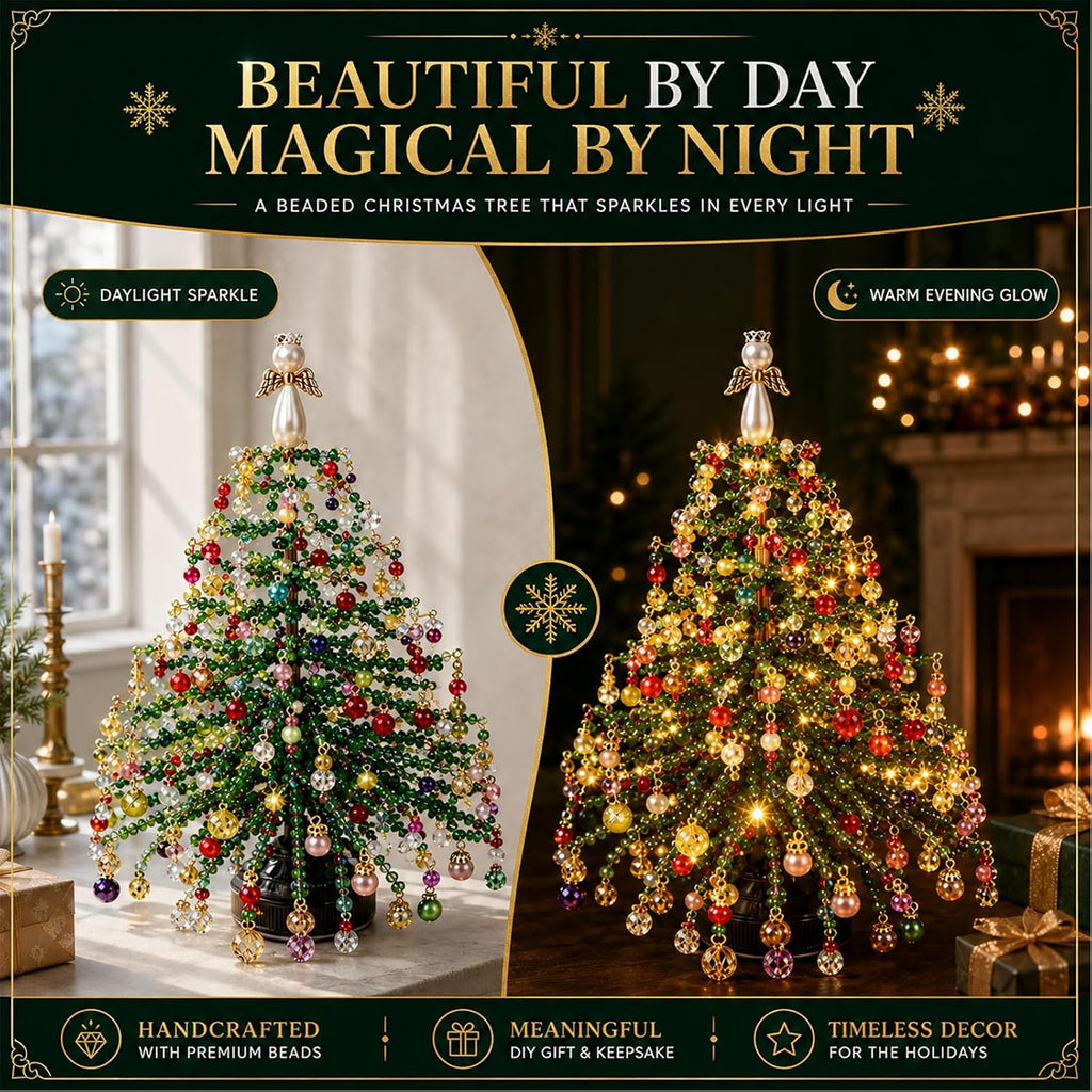DIY Beaded Christmas Tree Kit for Adults, 3D Crystal Bead Holiday Craft Set with Colorful Beads, Ornament Charms