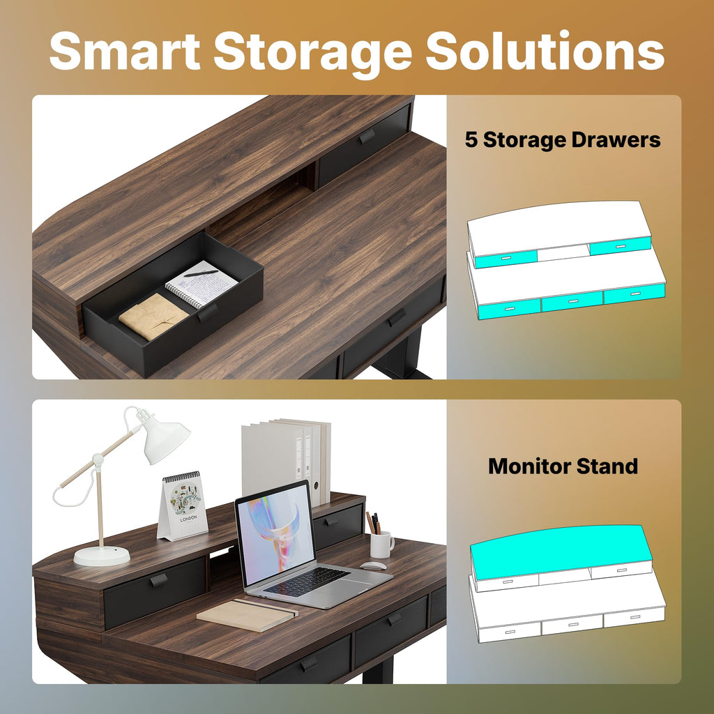 48 x 24 Inch Electric Standing Desk with 4 Drawers, Walnut