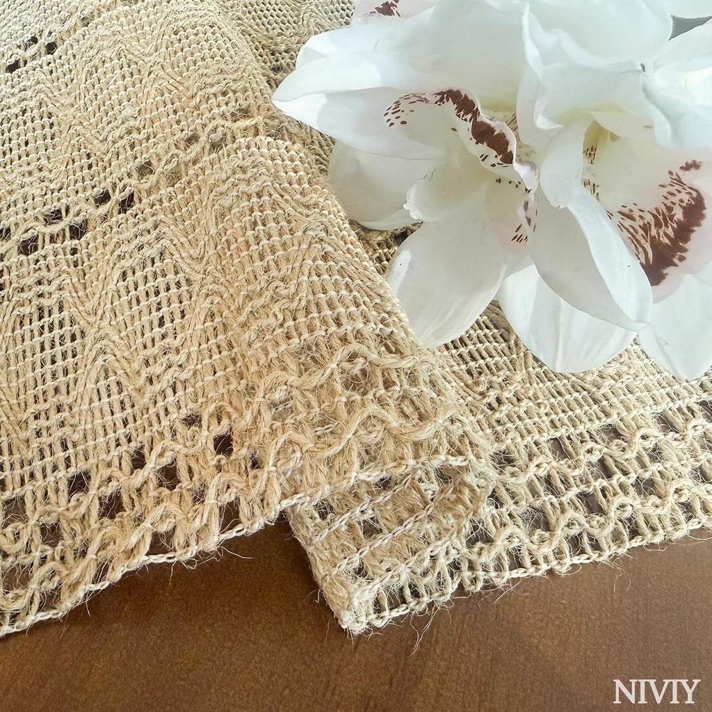 Burlap Placemats, 12x18 Inch Natural Cotton Jute and Kitchen Woven Placemats with Tassels for Dining Table - Set of 6