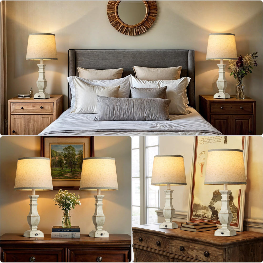 Dimmable Table Lamps Set of 2, Rustic Farmhouse Table Lamps Bedroom, Bedside Desk Lamps for End Tables, Touch Lamps