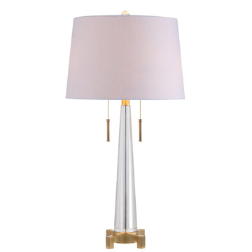 Zoe 2-Light Crystal Metal Table Lamp 29.5", Clear/Brass Gold