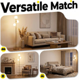 3 Globe Floor Lamp Mid Century Modern, Gold Standing Lamp with Frosted Glass Shade & LED Bulbs