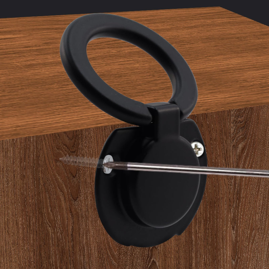 4Pcs Flush Ring Pull Round Recessed Pull Handle Knob (Matte Black)