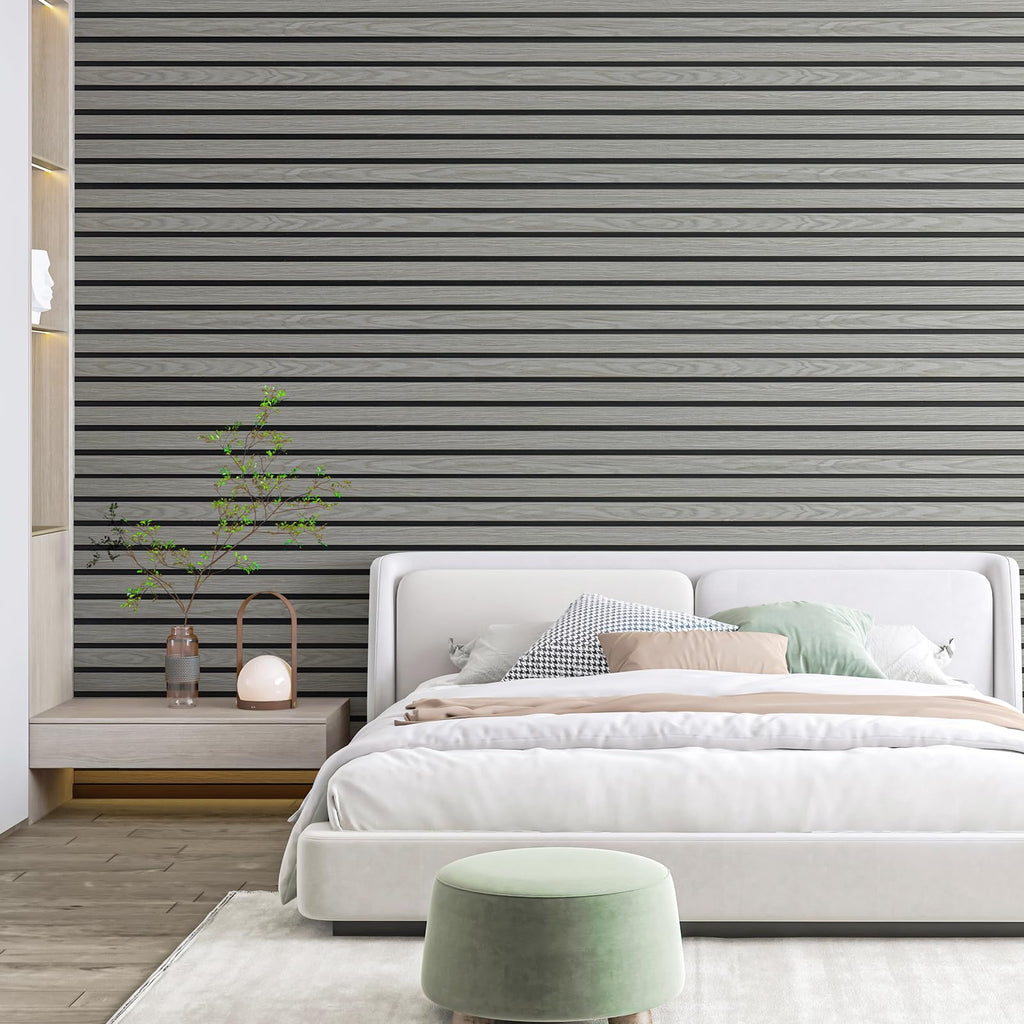 Six-Grid Design Slim Slat Wall Panel, 104 x 12 Inch, 4-Pack, Ash