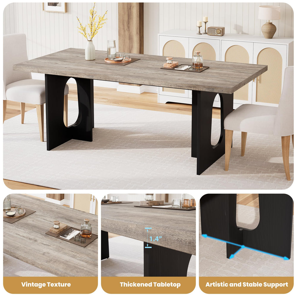 71" Modern Long Dining Table for 6-10 People, Grey & Black