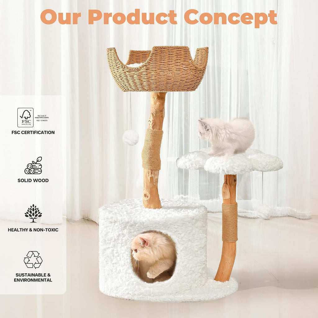Modern Cat Tree, 39.9" Aesthetic Wood Cat Tree Tower for Large Cats, Luxury Cat Condo with Scratching Posts