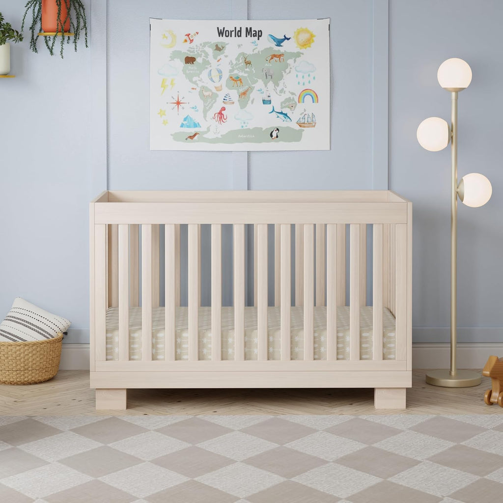Modo 3-in-1 Convertible Baby Crib, Washed Natural | GREENGUARD Gold Certified, Wooden Crib Convertible to Toddler Bed
