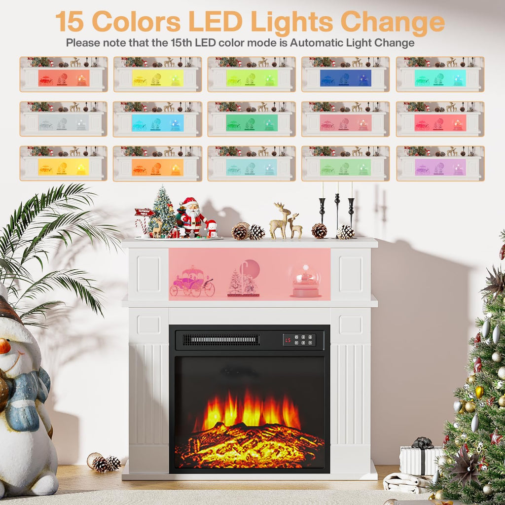 28 Inch Electric Fireplace with Mantel, Portable Freestanding Fireplace with 18 Inch Insert, 3D Realistic Flame, Shelf Storage and Remote Control, White