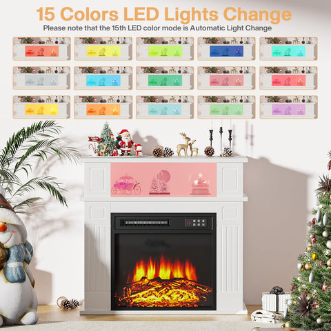 28 Inch Electric Fireplace with Mantel, Portable Freestanding Fireplace with 18 Inch Insert, 3D Realistic Flame, Shelf Storage and Remote Control, White