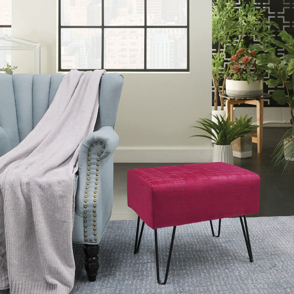 Red Velvet Tufted Ottoman 19.5"x12.5"x17"H Entryway Bench Comfy Furry Makeup Stools Foot Rest Stool Sturdy Bedroom