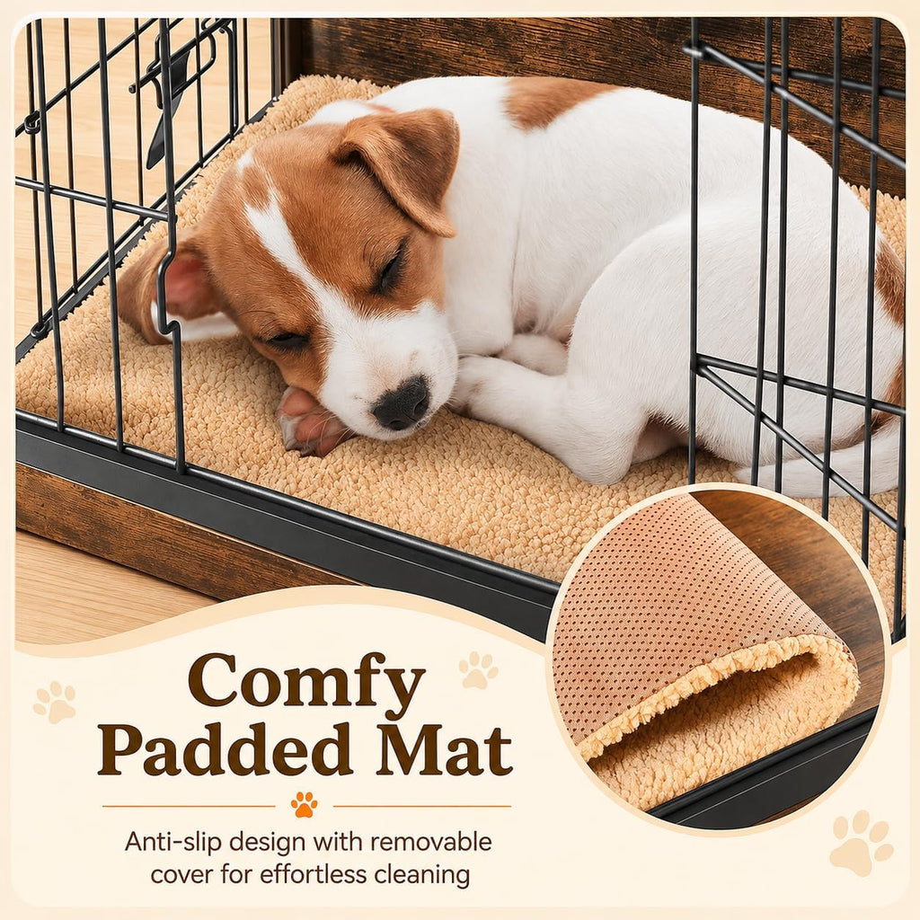27.5in Wooden Dog Crate Furniture w/Cushion for Small Medium Dogs