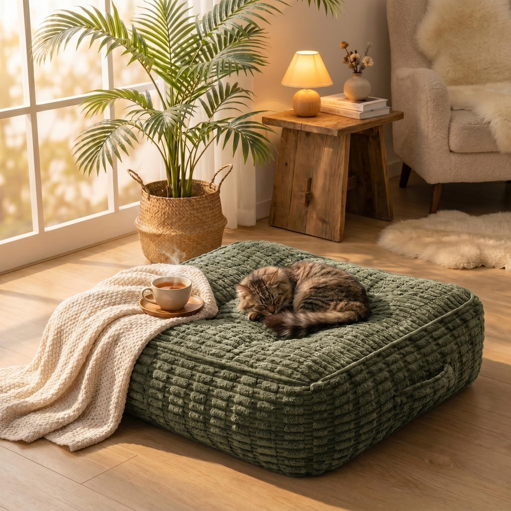 8" Extra Thick Floor Pillow Cushion for Adults, 22x22 Large Square Meditation Cushion with Handle, Memory Foam