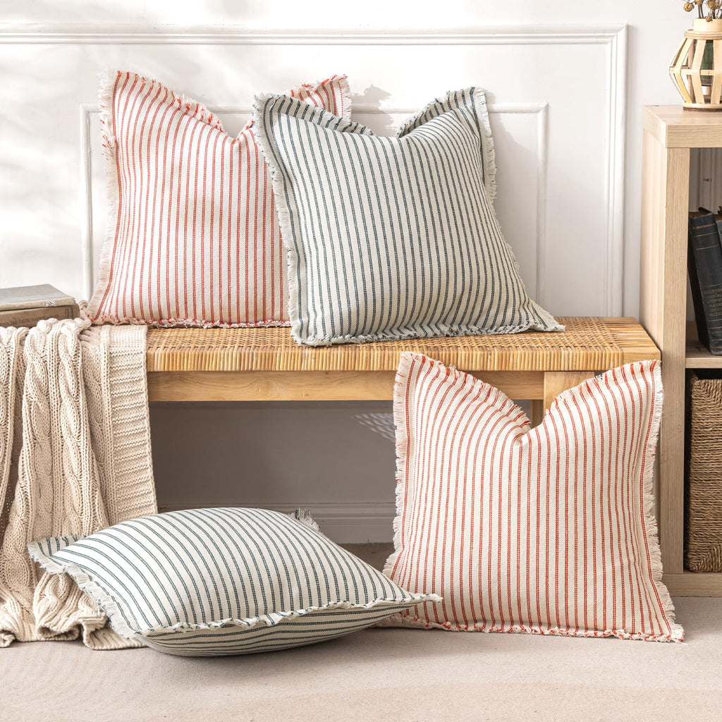 Christmas Red Striped Decorative Throw Pillow Covers, 20x20