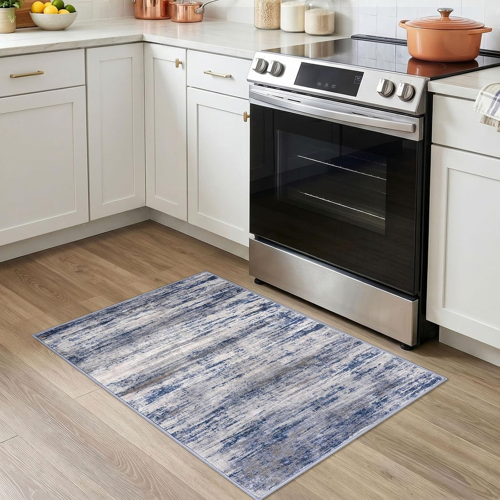 Abstract Rugs 2x3 Washable Small Area Rug Grey-Blue