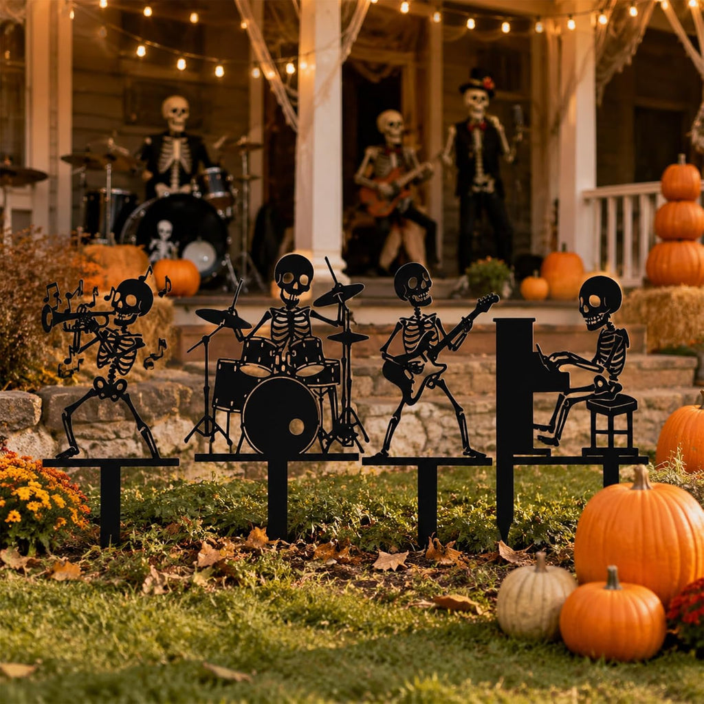 Halloween Yard Signs Decorations, Metal Skeleton Outdoor Halloween Yard Signs, Gothic Scary Themed Garden Stakes - Set of 4