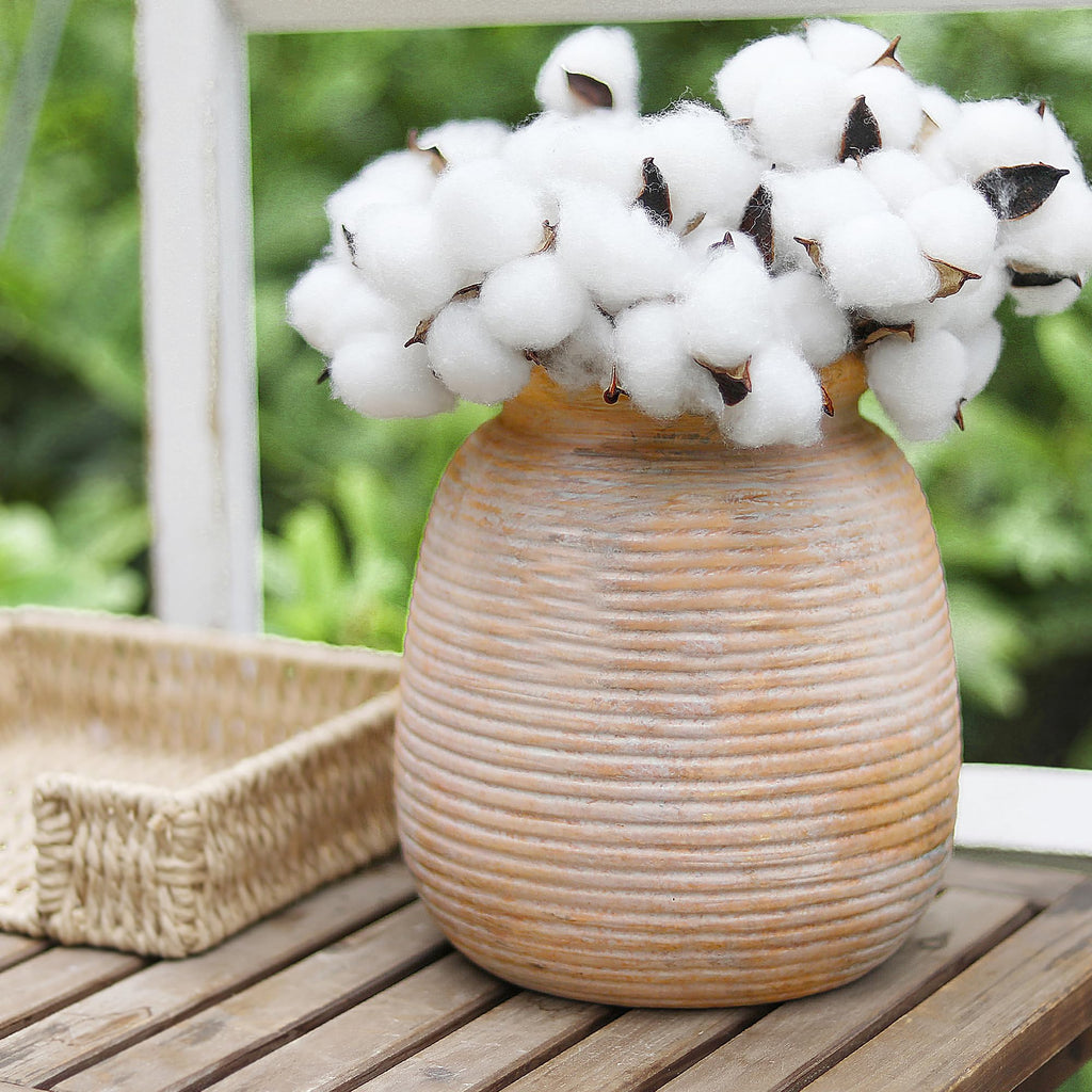 Ceramic Flowers Rustic Vase, Neutral Pottery Farmhouse Vases Home Decor, 7.48" Terracotta Pampas Decorative Vase for