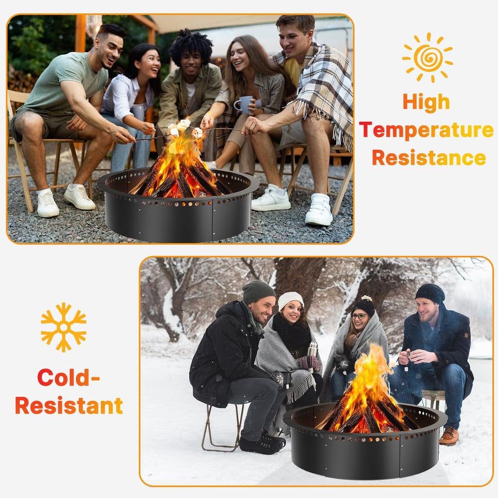 Smokeless Fire Pit Ring, 40-Inch Outer/36-Inch Inner Heavy Duty Large Solid Metal Steel Flower Shape Firepit Rim