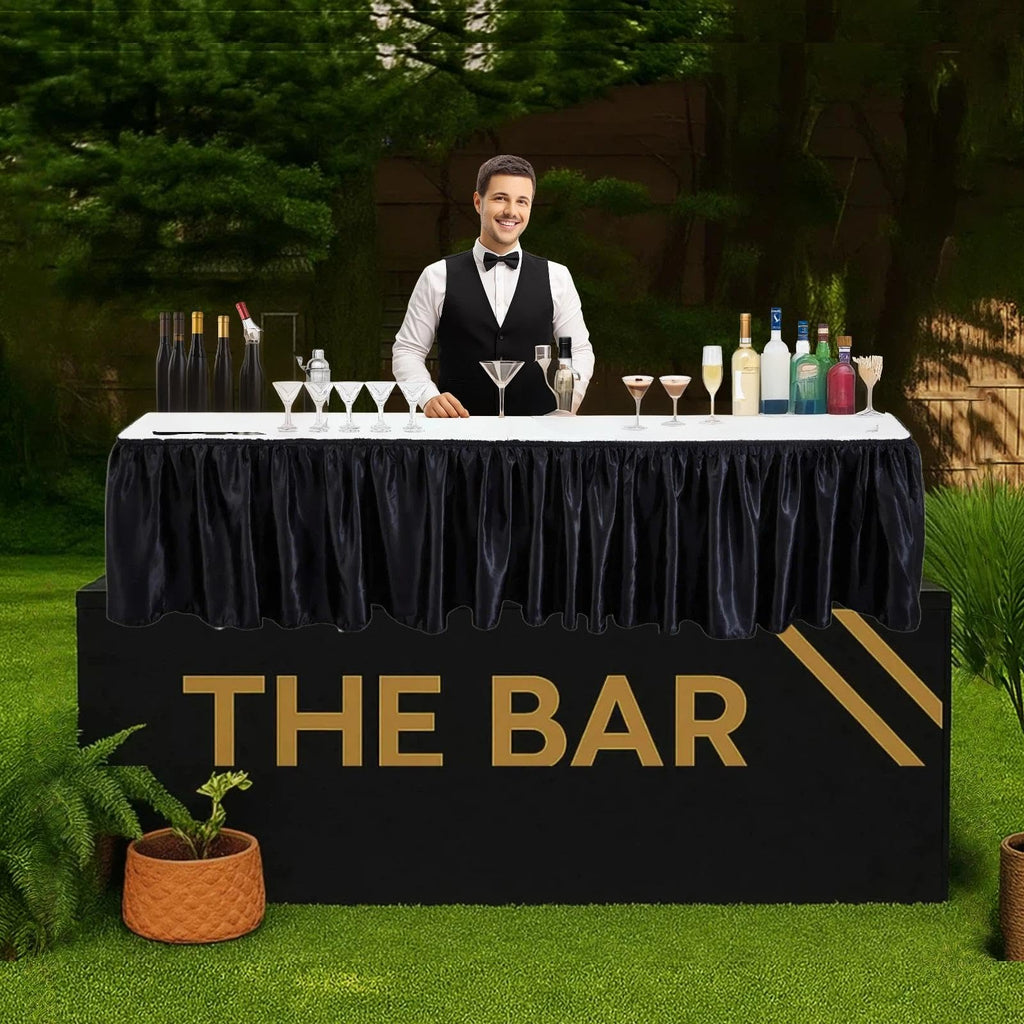 Portable Bar Top Riser Tables with Skirt, Black Skirt, 6 ft, White