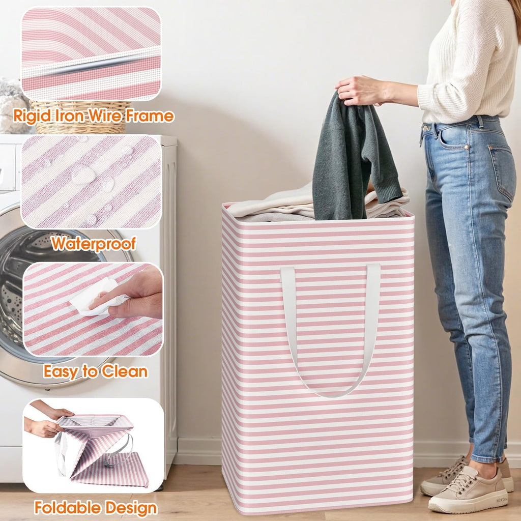 3-Pack Laundry Basket, Collapsible Laundry Hampers, 75L, Pink
