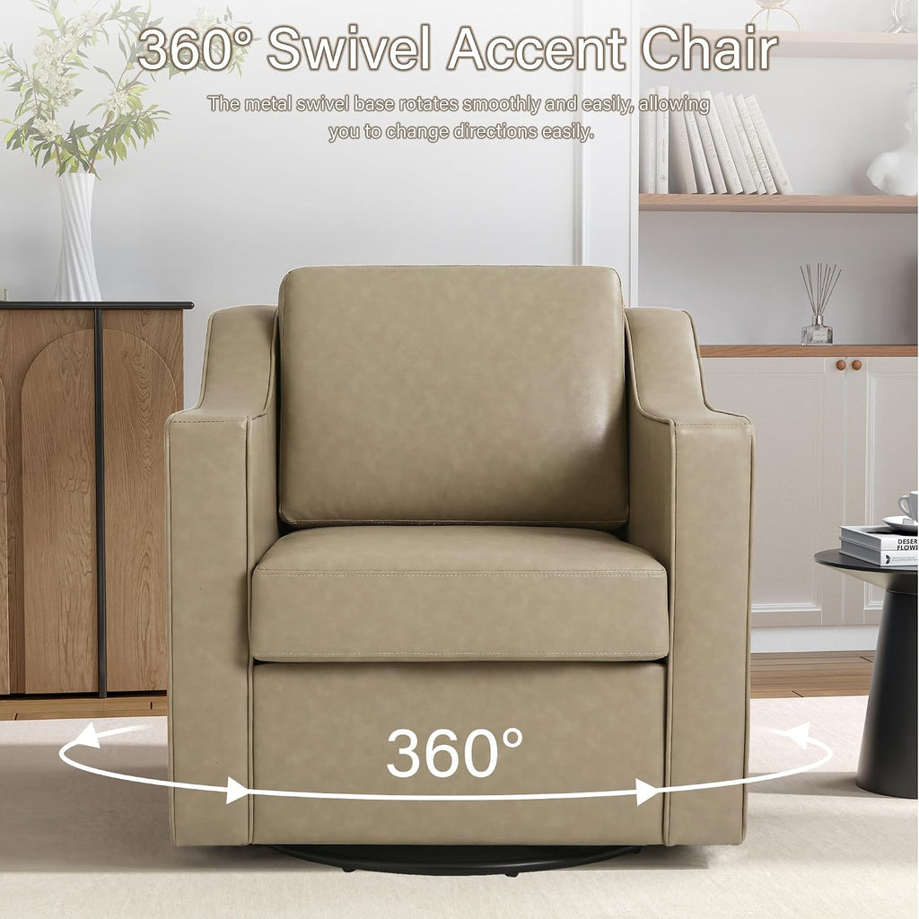 Faux Leather Swivel Accent Barrel Chairs, Cream - Set of 2
