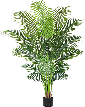Artificial Palm Tree 6.2ft Tall Fake Palm Tree Indoor Decor with 18 leaves and Real Bark Design Faux Tropical Areca