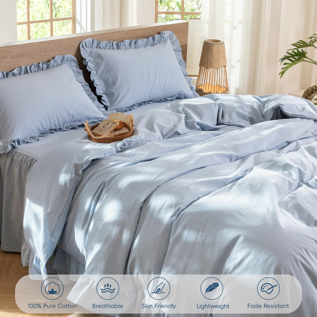 Ruffle Duvet Cover Set 100% Washed Cotton