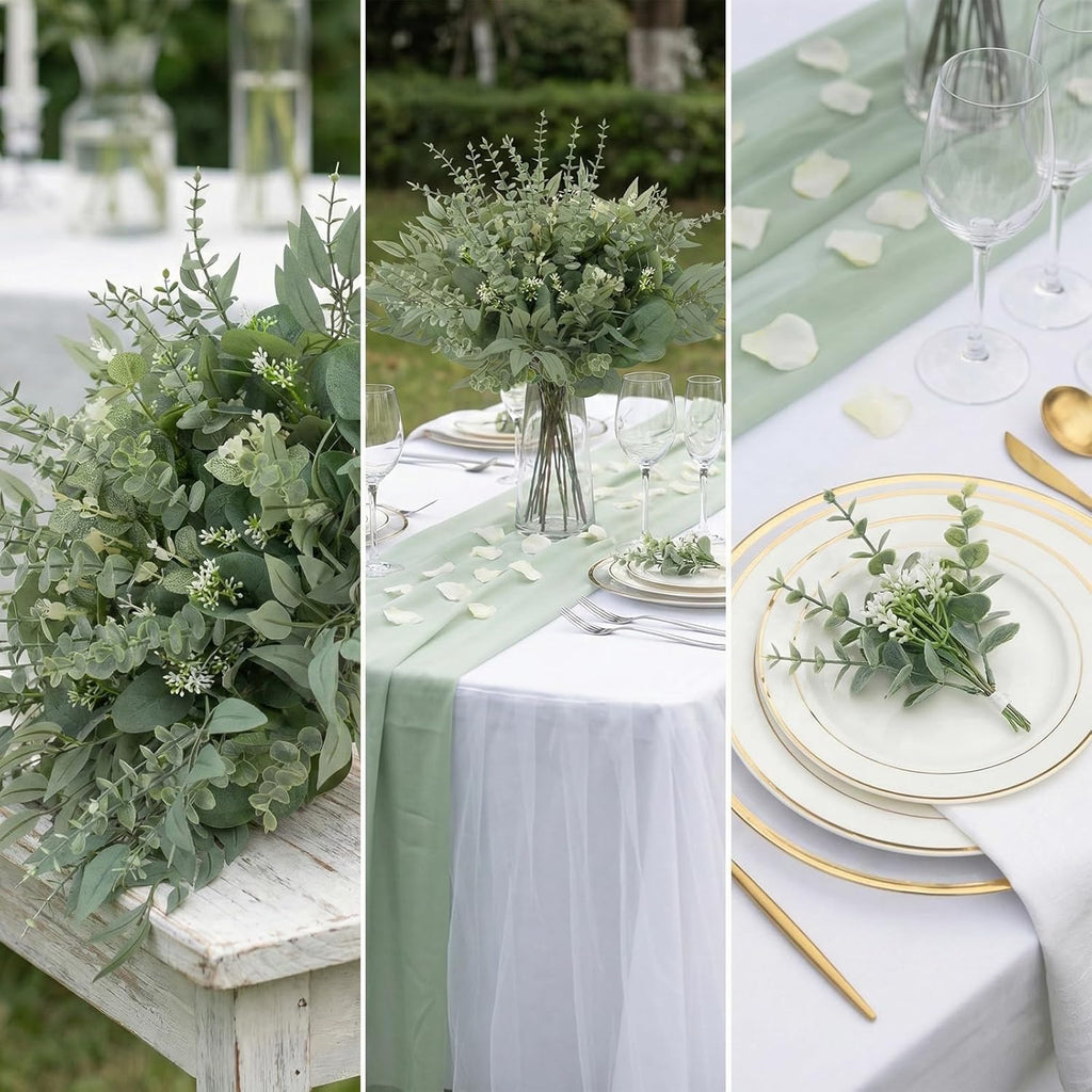 Artificial Mixed Eucalyptus Stems Bulk, 5 Kinds of Faux Greenery Eucalyptus Leaves Bulk for Vase Wedding DIY - Set of 130
