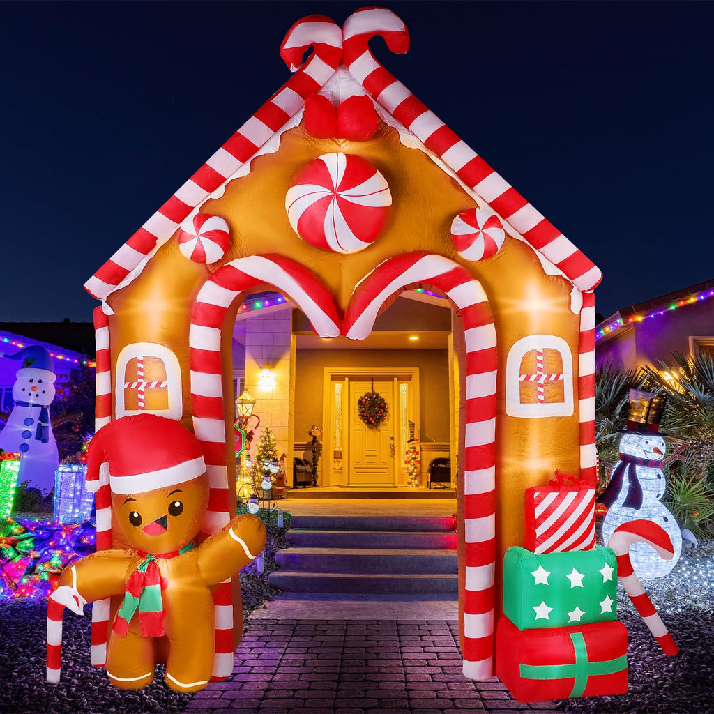 10 ft Christmas Inflatable Gingerbread House Archway with LED Lights