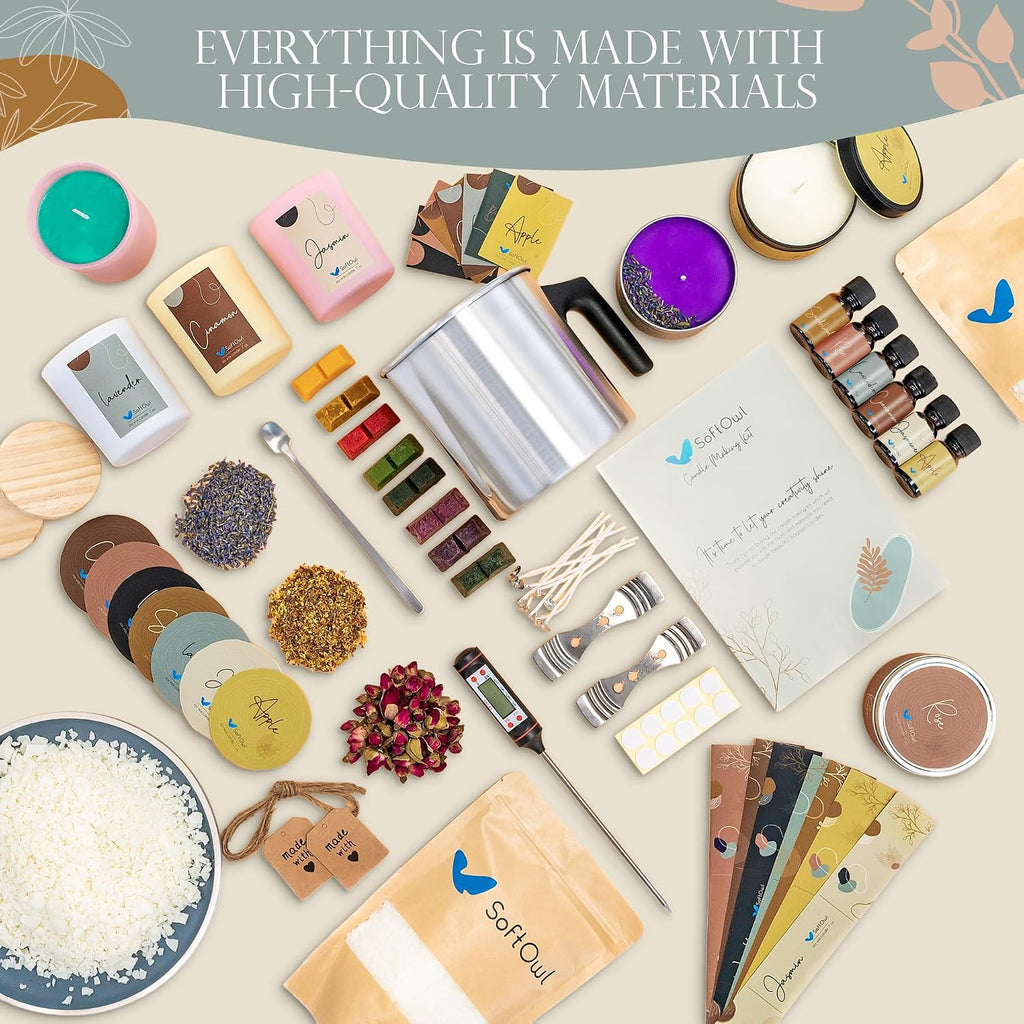 Premium Soy Candle Making Kit - Full Set - Soy Wax, Big 7oz Jars & Tins, 7 Pleasant Scents, Color Dyes & More