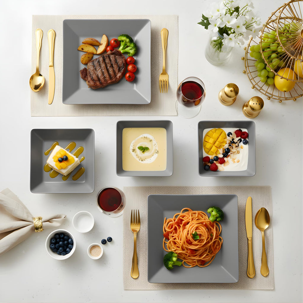 TP 12-Piece Melamine Dinnerware Sets, Plates and Bowls Dishes Set for 4, Break-Resistant & Non-Microwavable