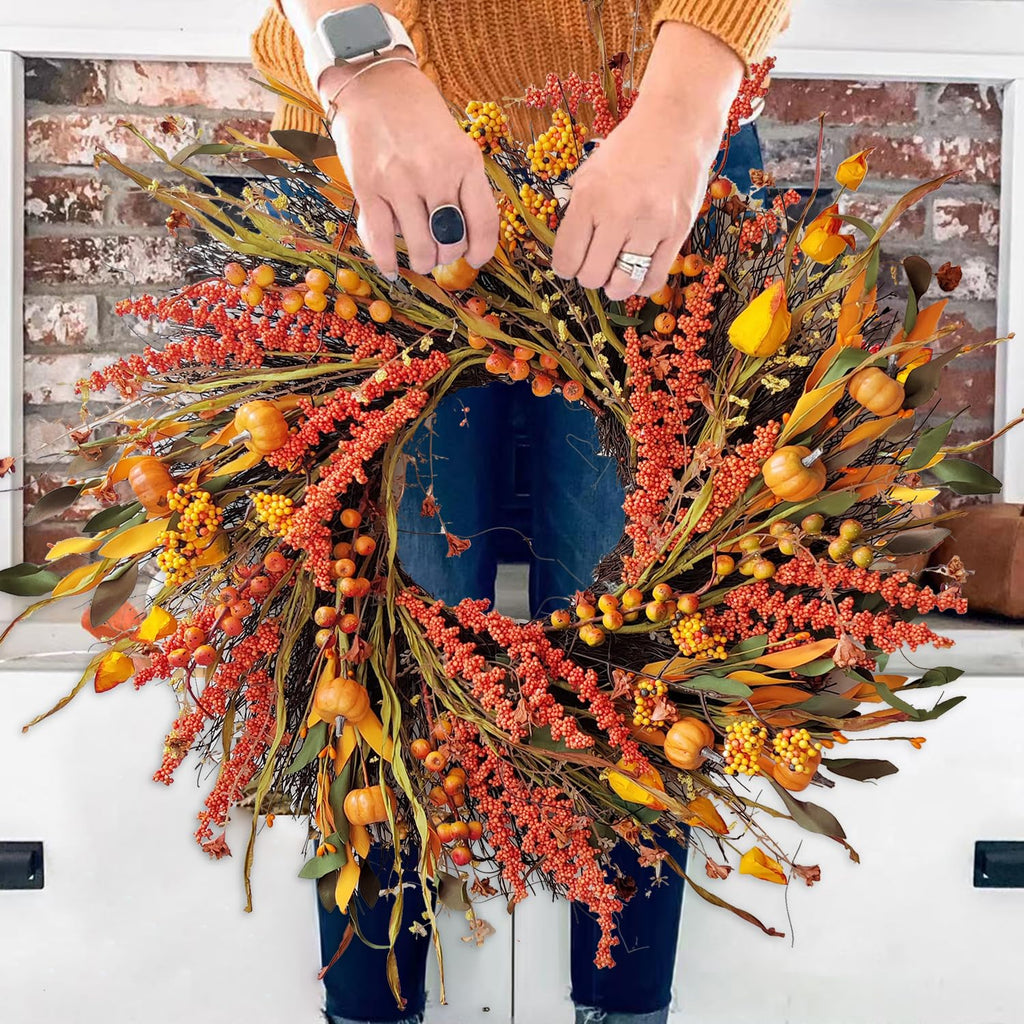 24In Fall Harvest Wreath for Front Door Autumn Thanksgiving Decor