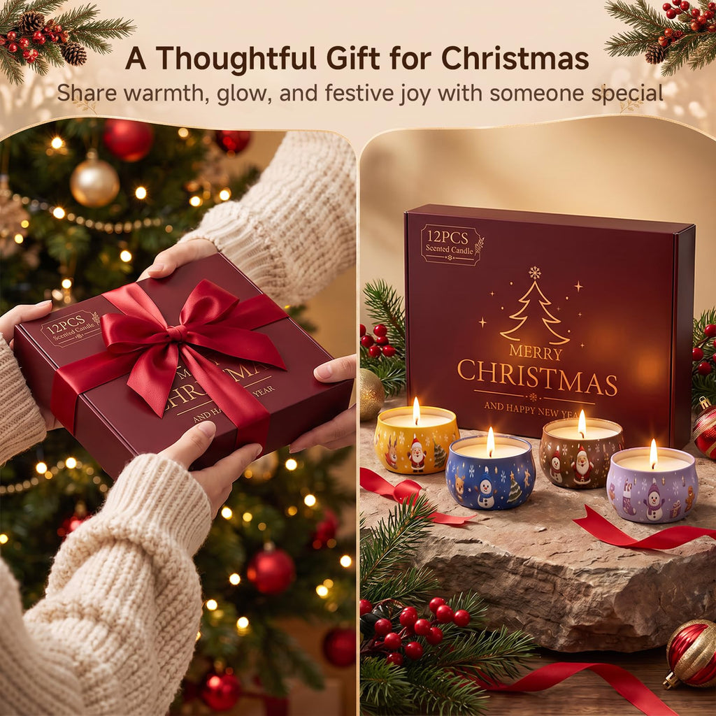 Christmas Scented Candles Gift Set, 12 Pack Soy Candles