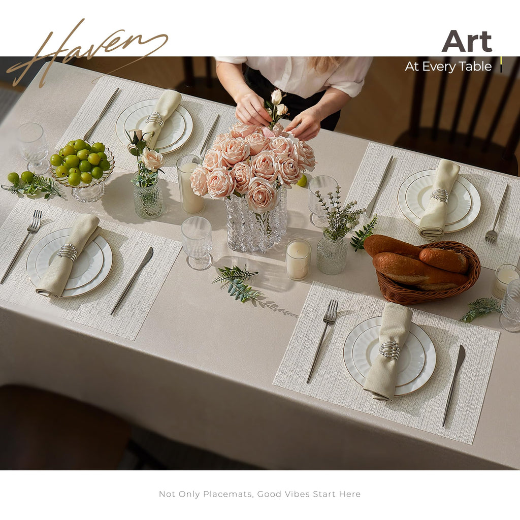Woven Vinyl Placemats Set of 24,White and Silver