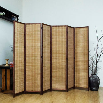 6 Panel Bamboo Room Divider - 5.6 ft Tall Brown Folding Privacy Screen, Double-Sided Freestanding Partition Wall with