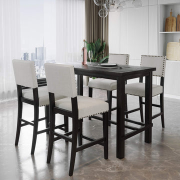 5 Piece Kitchen Table Set, Counter Height, Espresso and Beige