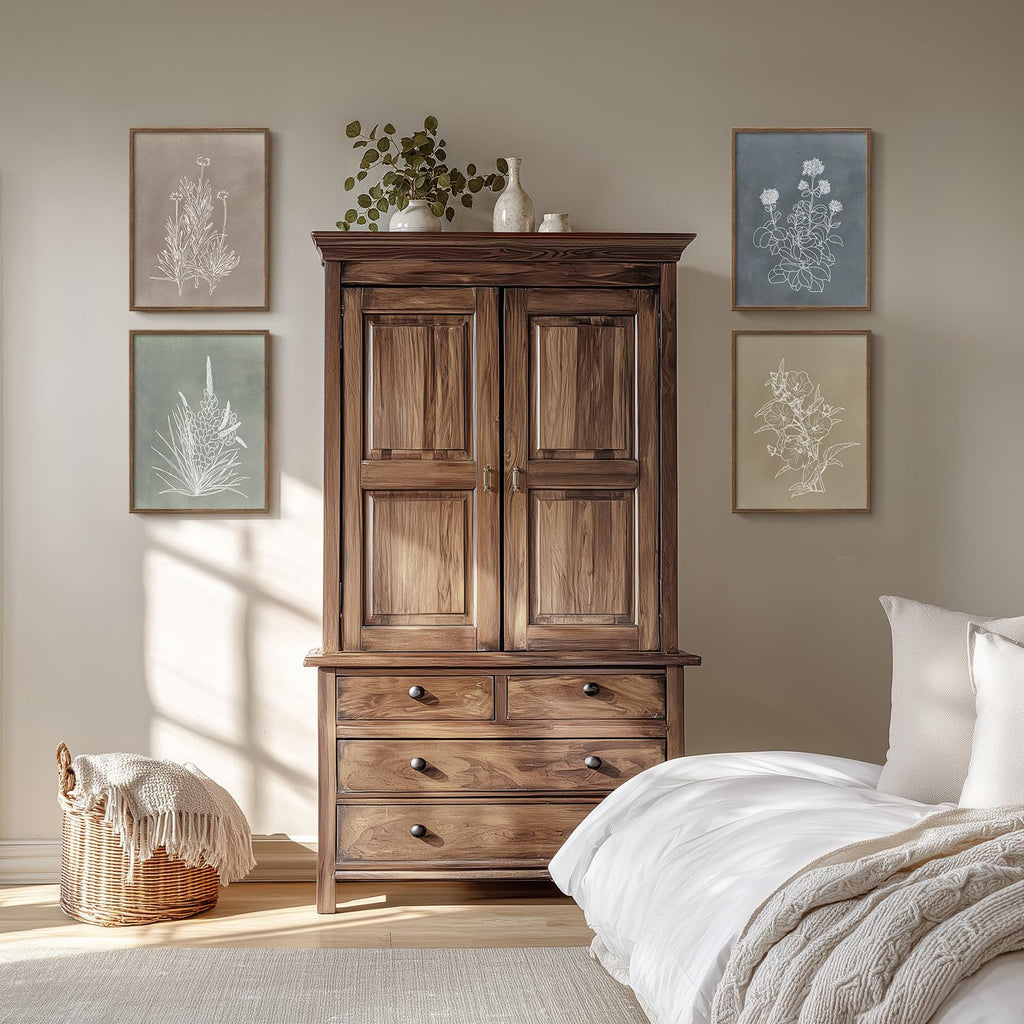 Framed Boho Neutral Botanical Wall Art, 4 Piece 12x16 In