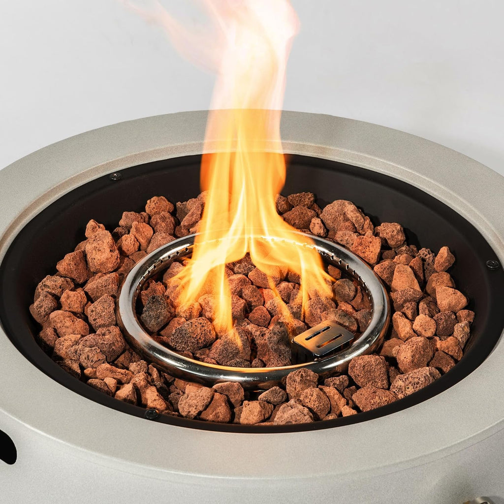 24 Inch Propane Fire Pit Bowl, 50000 BTU Round Steel Gas Fire Pit with Lid, Portable Outdoor Fire Table