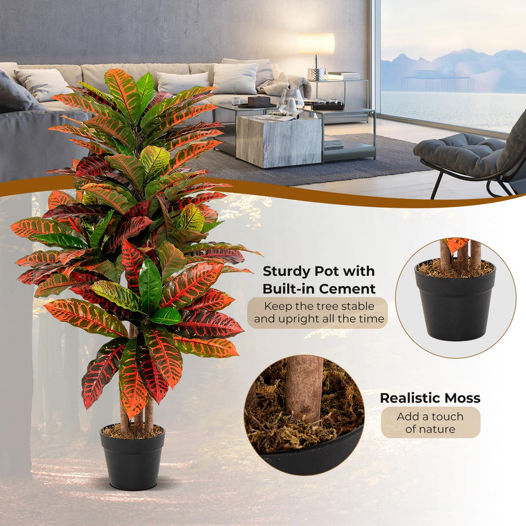 Artificial Croton Palm Tree, 40'' 2 Pack Tall Lush Faux Tree in Pot